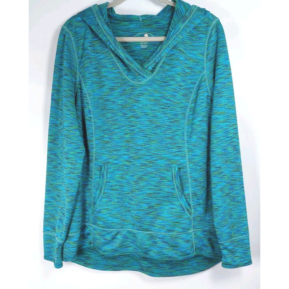 TANGERINE Pullover Stretch Hooded Sweatshirt Hoodie Blue Green Womens Size 2XL